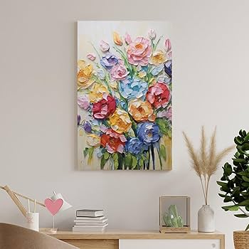 花柄アクリル絵画 大きめF10号キャンバス＊植物　インテリア　原画 木枠付き キャンバス に描く 水彩画 アクリルガッシュ 原画